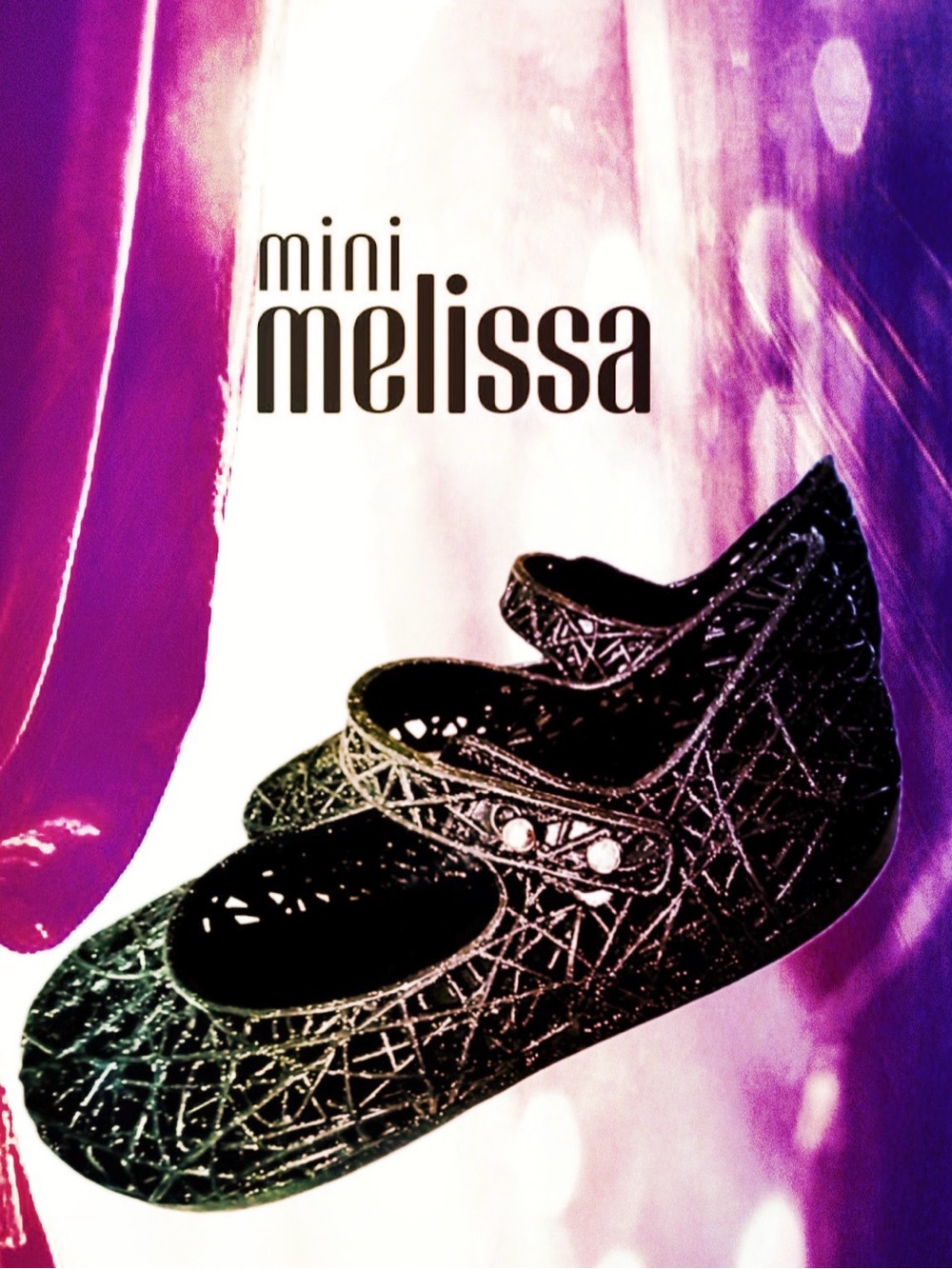 Mini Melissa Campana Zig Zag Kids Mary Jane Flats In Black